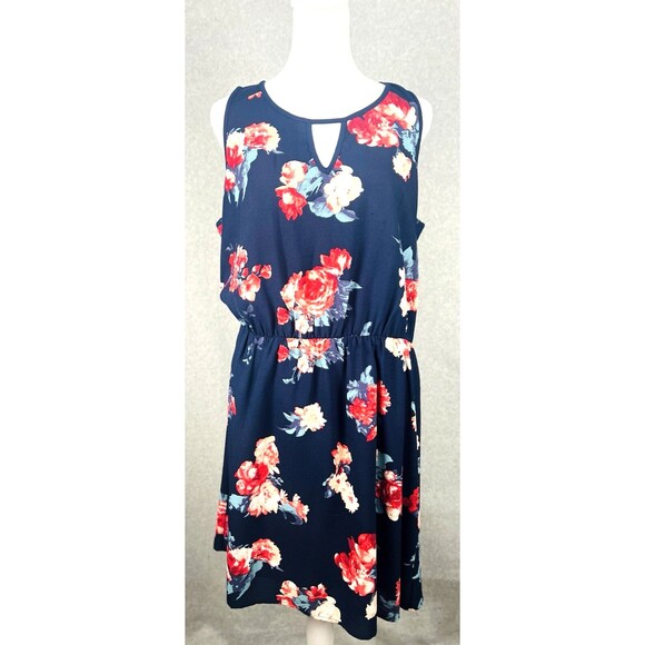 Market and Spruce Maxi Dress Womens Large Indigo Keyhole Neck Elastic Waist Boho - Picture 2 of 16